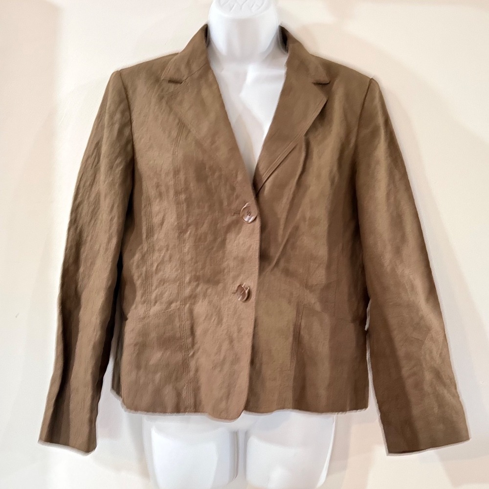 Talbots Brown Irish Linen Blazer 14P Classic Business Casual Minimalist Academia